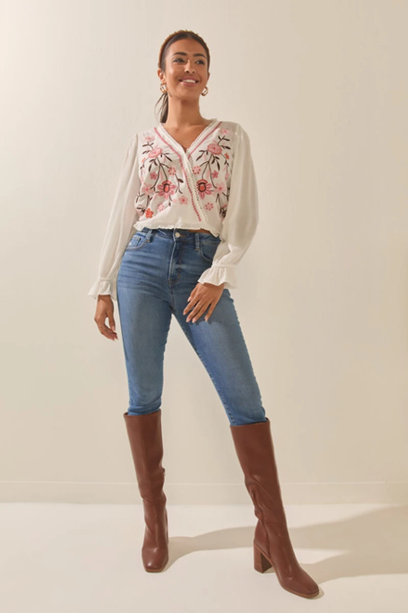Lana Floral Embroidered Surplice Blouse