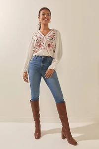 Lana Floral Embroidered Surplice Blouse