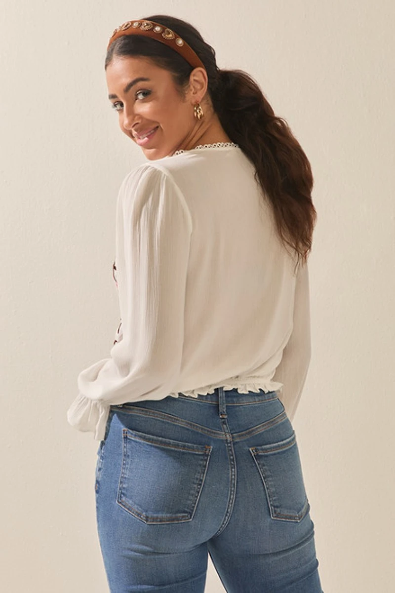 Lana Floral Embroidered Surplice Blouse