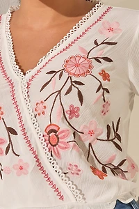 Lana Floral Embroidered Surplice Blouse