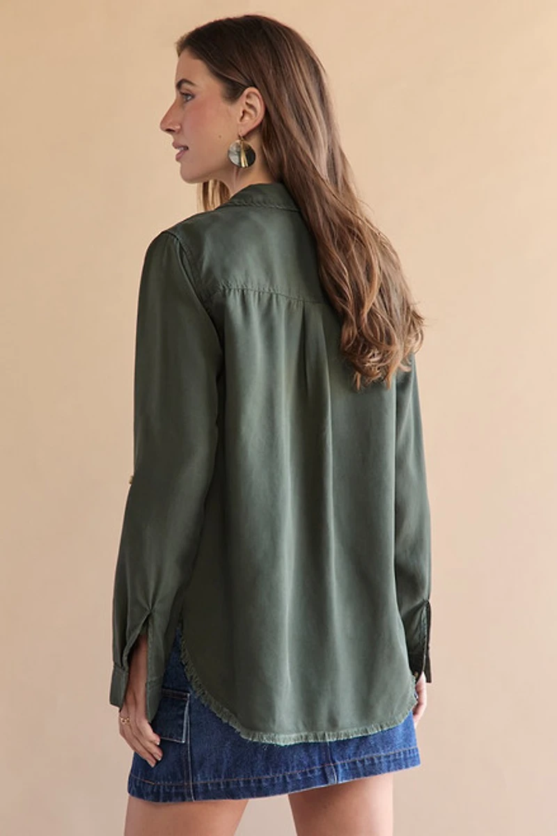 Myra Frayed Hem Tencel Button Down Shirt