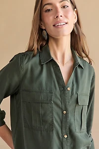 Myra Frayed Hem Tencel Button Down Shirt