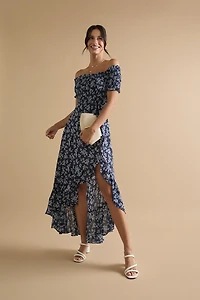 Perdita Smocked Top Off Shoulder Floral Maxi Dress