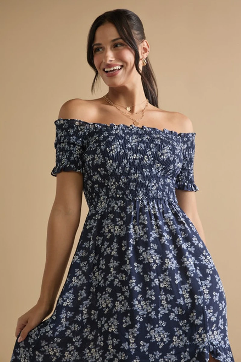 Perdita Smocked Top Off Shoulder Floral Maxi Dress
