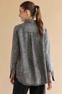 Sally Frayed Hem Tencel Button Down Shirt