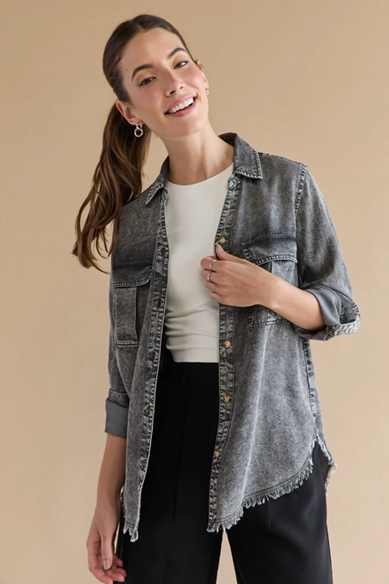 Sally Frayed Hem Tencel Button Down Shirt