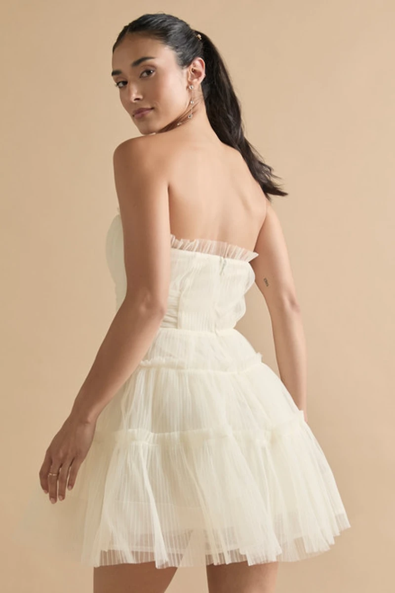 Enna Strapless Tule Ruffle Tiered Mini Dress