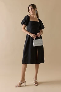 Sarah Pleated Puff Sleeve Midi Dress