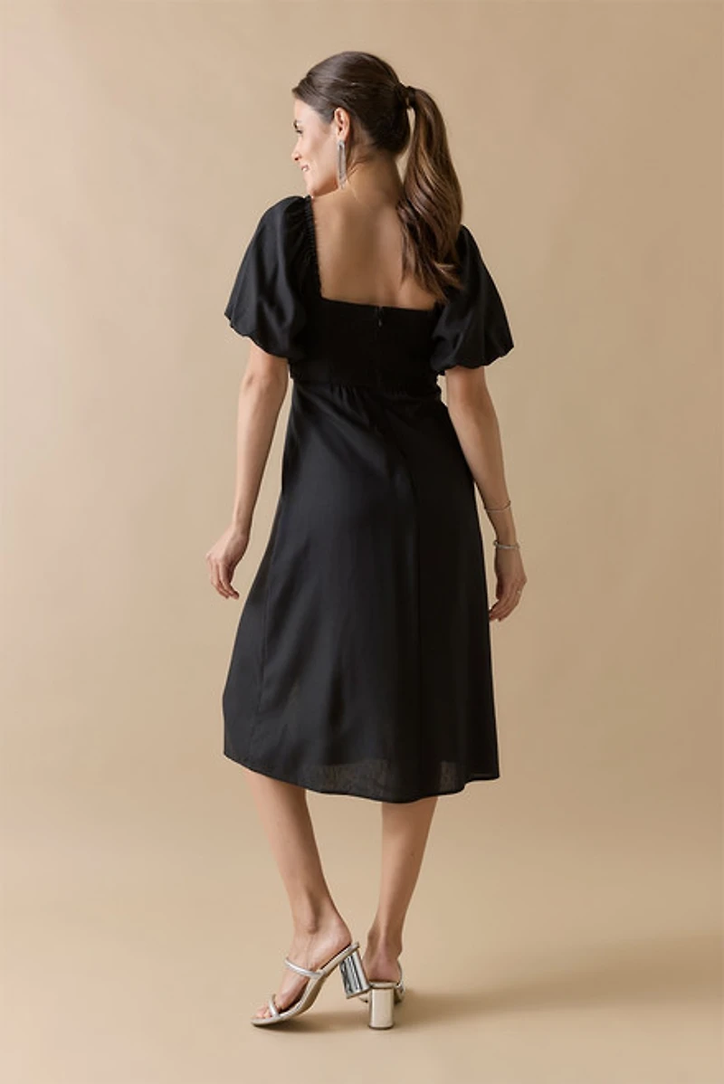 Sarah Pleated Puff Sleeve Midi Dress