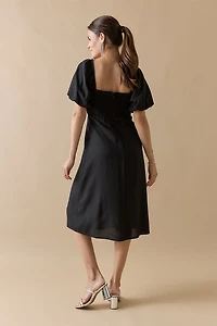 Sarah Pleated Puff Sleeve Midi Dress