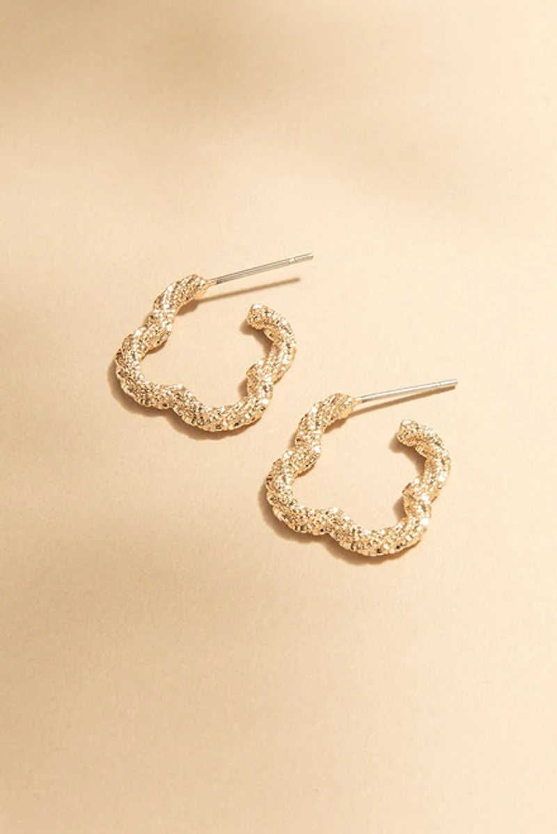 Carrie Textured Clover Outline Hoop Earrings