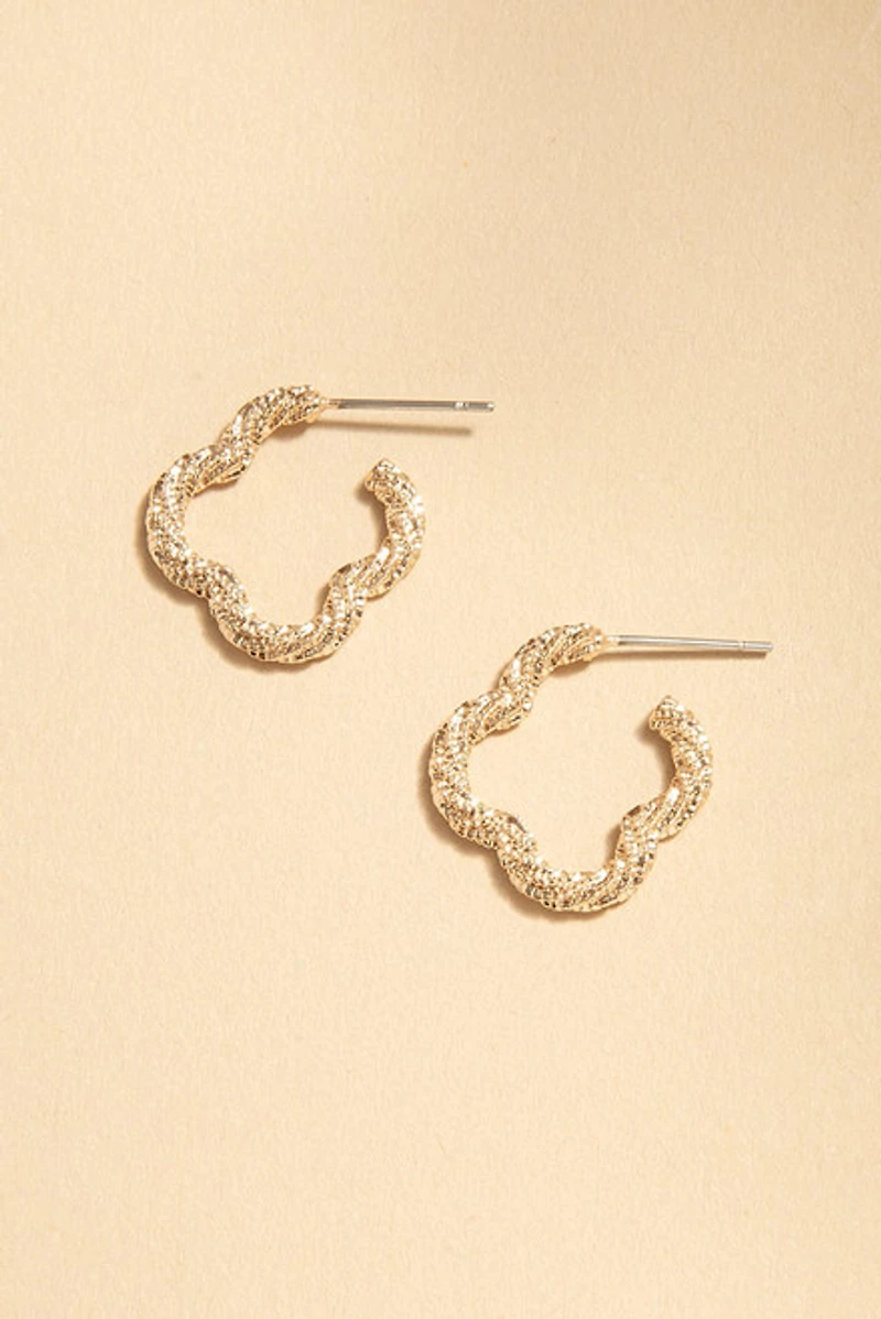 Carrie Textured Clover Outline Hoop Earrings