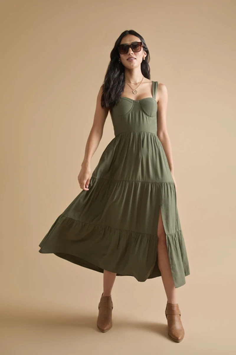 Luna Corset Upper Tiered Midi Dress