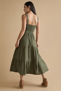 Luna Corset Upper Tiered Midi Dress
