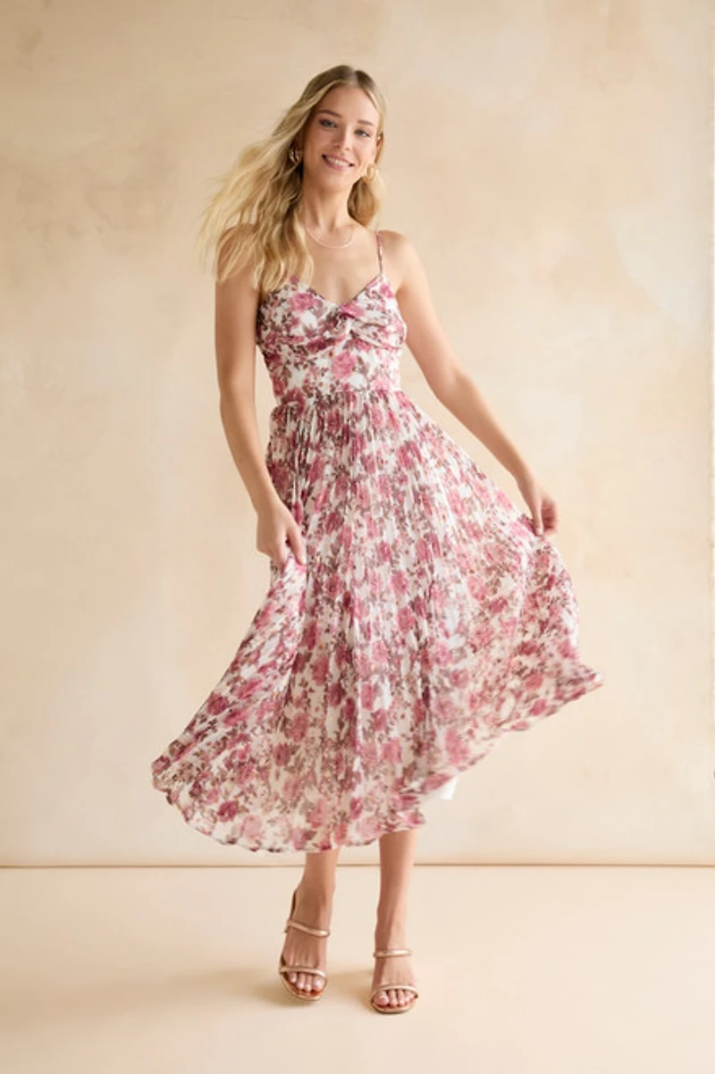 Tisha Floral Pleated Midi Dress