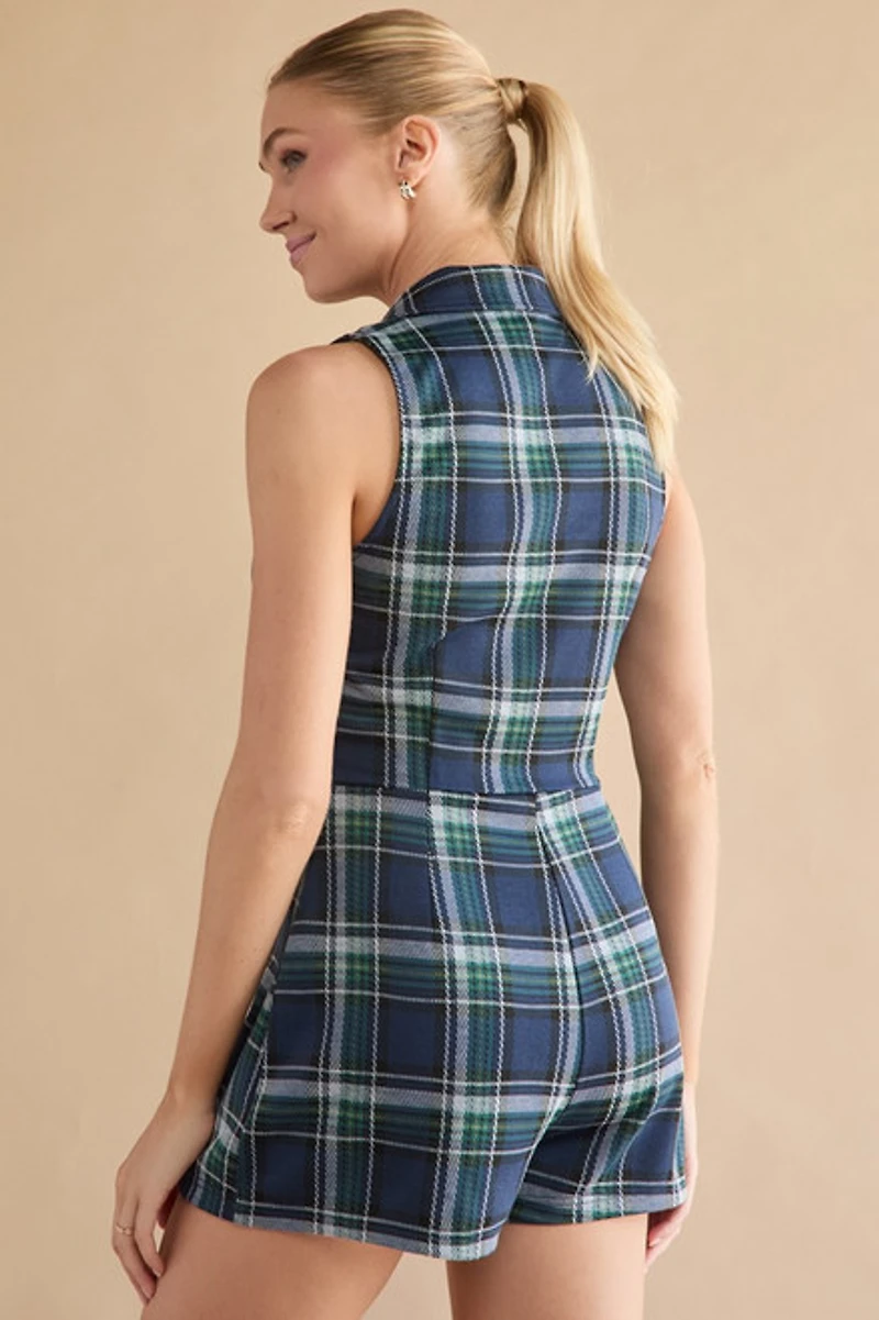Janis Sleeveless Plaid Utility Romper