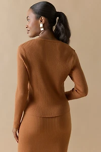 Marianne Front Clasp Rib Knit Cardigan