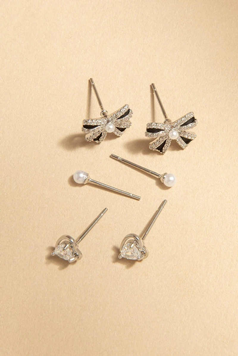 Diana Mixed Style Crystal Pearl Earring Set