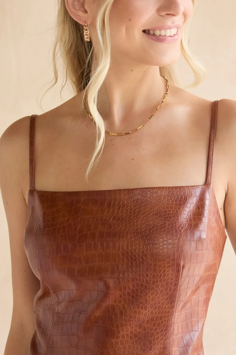 Dolores Embossed Vegan Leather Mini Dress