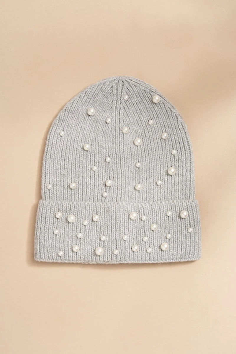 Vera Pearl Embellished Ribbed Beanie
