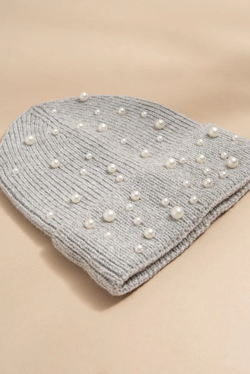 Vera Pearl Embellished Ribbed Beanie