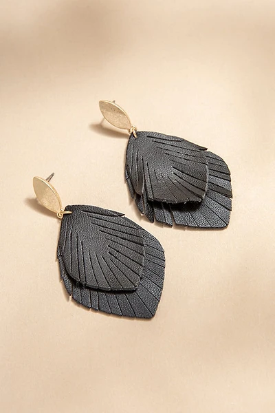 Lilah Leather Feather Earrings
