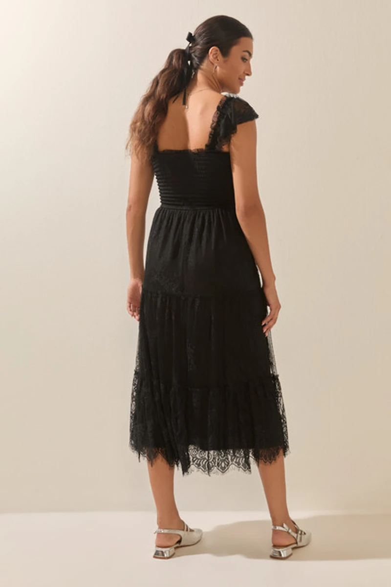 Sandra Lace Tulle Midi Dress