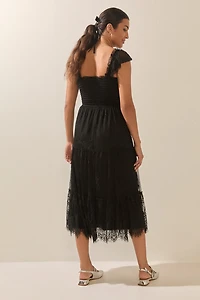 Sandra Lace Tulle Midi Dress
