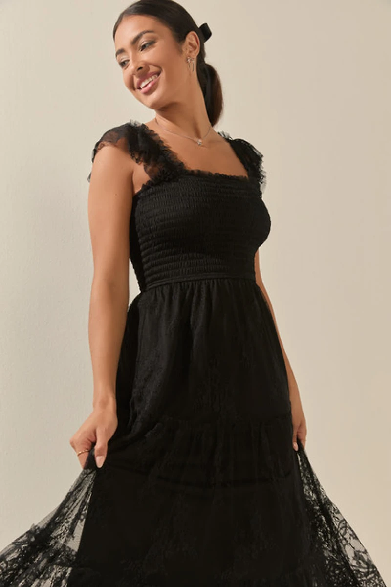Sandra Lace Tulle Midi Dress