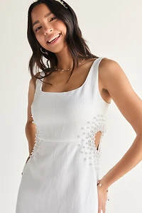 Pearl Embellished Side Cutout Mini Sheath Dress
