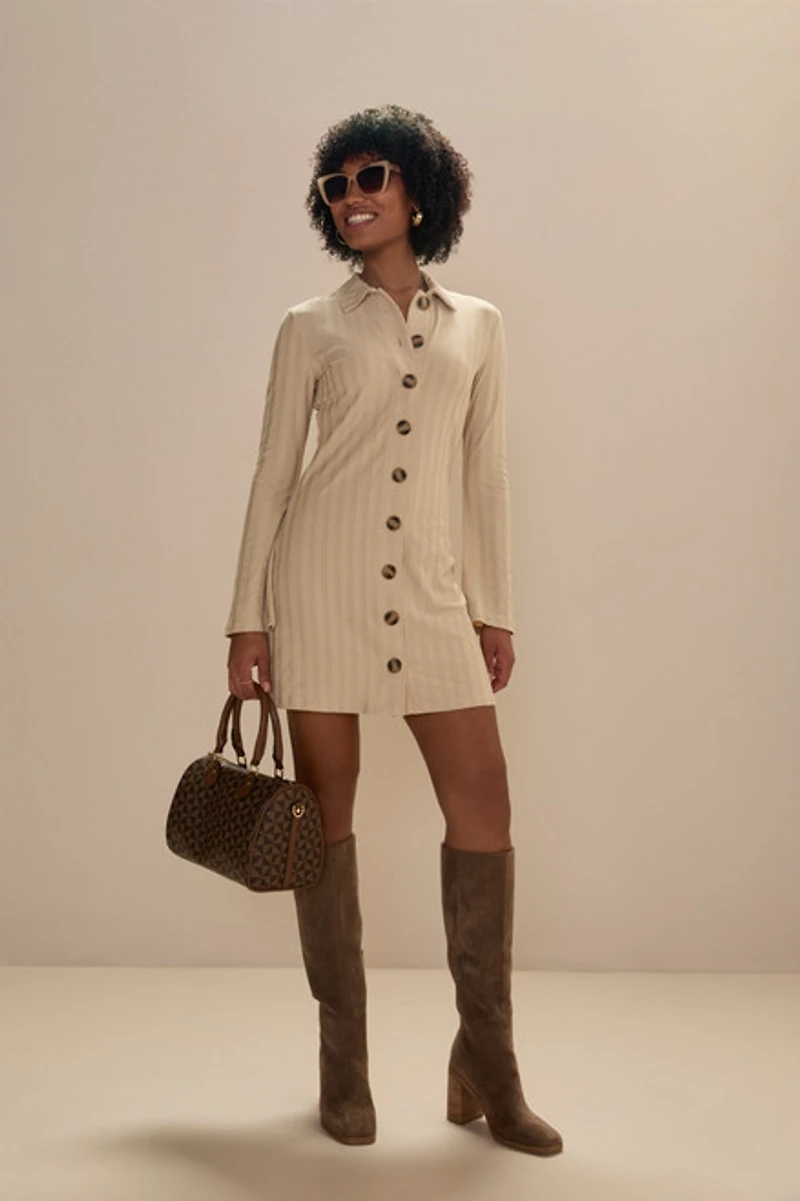 Cam Button Up Long Sleeve Mini Dress