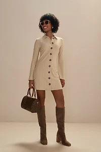 Cam Button Up Long Sleeve Mini Dress