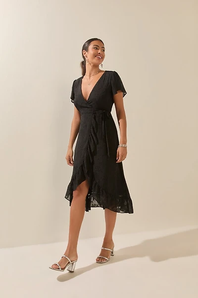 Jackie Jacquard Satin Wrap Midi Dress
