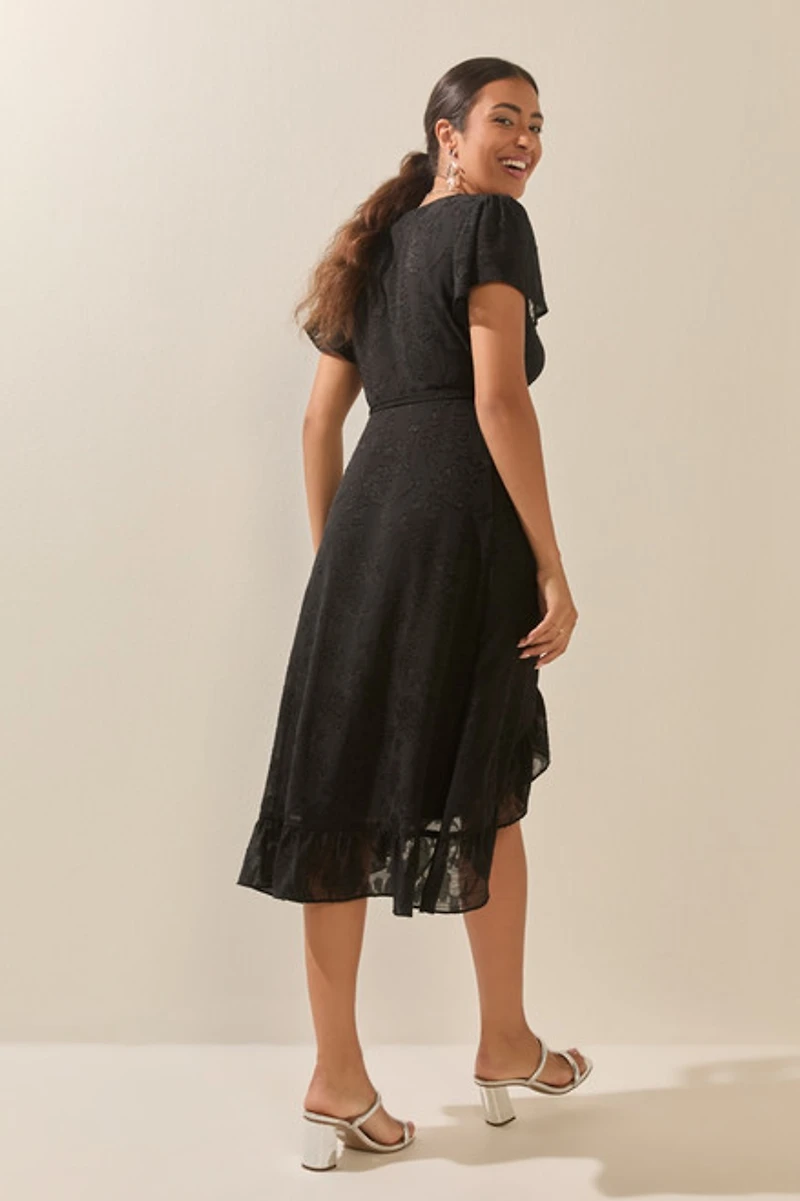 Jackie Jacquard Satin Wrap Midi Dress