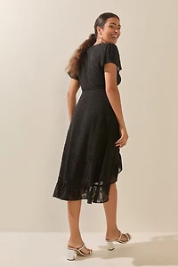 Jackie Jacquard Satin Wrap Midi Dress