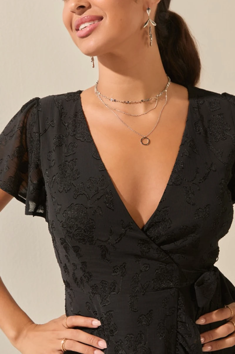 Jackie Jacquard Satin Wrap Midi Dress