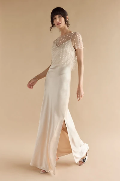 Jaiden Pearl Sheer Overlay Satin Dress