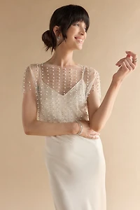 Jaiden Pearl Sheer Overlay Satin Dress