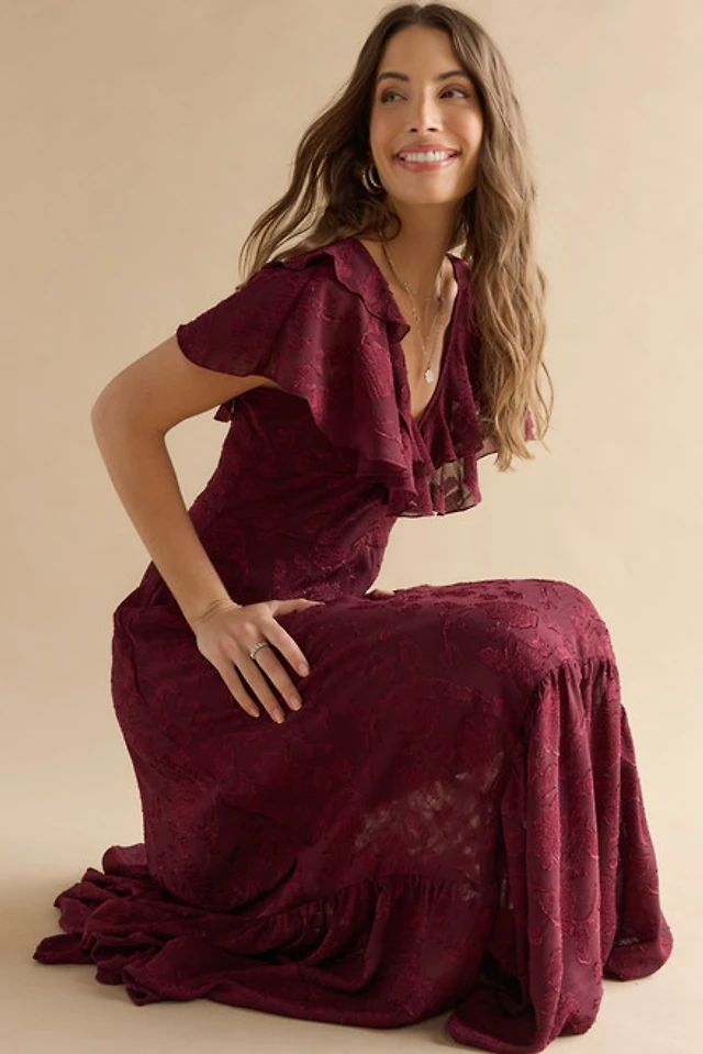 kendal ruffle sleeve maxi dress Francesca's Kendal Ruffle Sleeve Maxi Dress