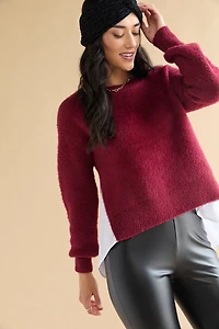 Cassandra Fuzzy Crewneck Twofer Pullover Sweater