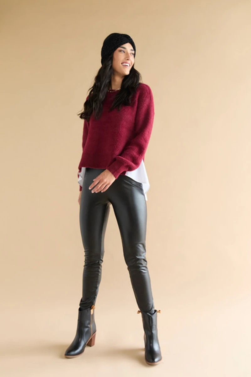 Cassandra Fuzzy Crewneck Twofer Pullover Sweater
