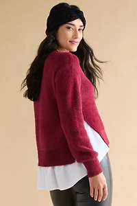 Cassandra Fuzzy Crewneck Twofer Pullover Sweater