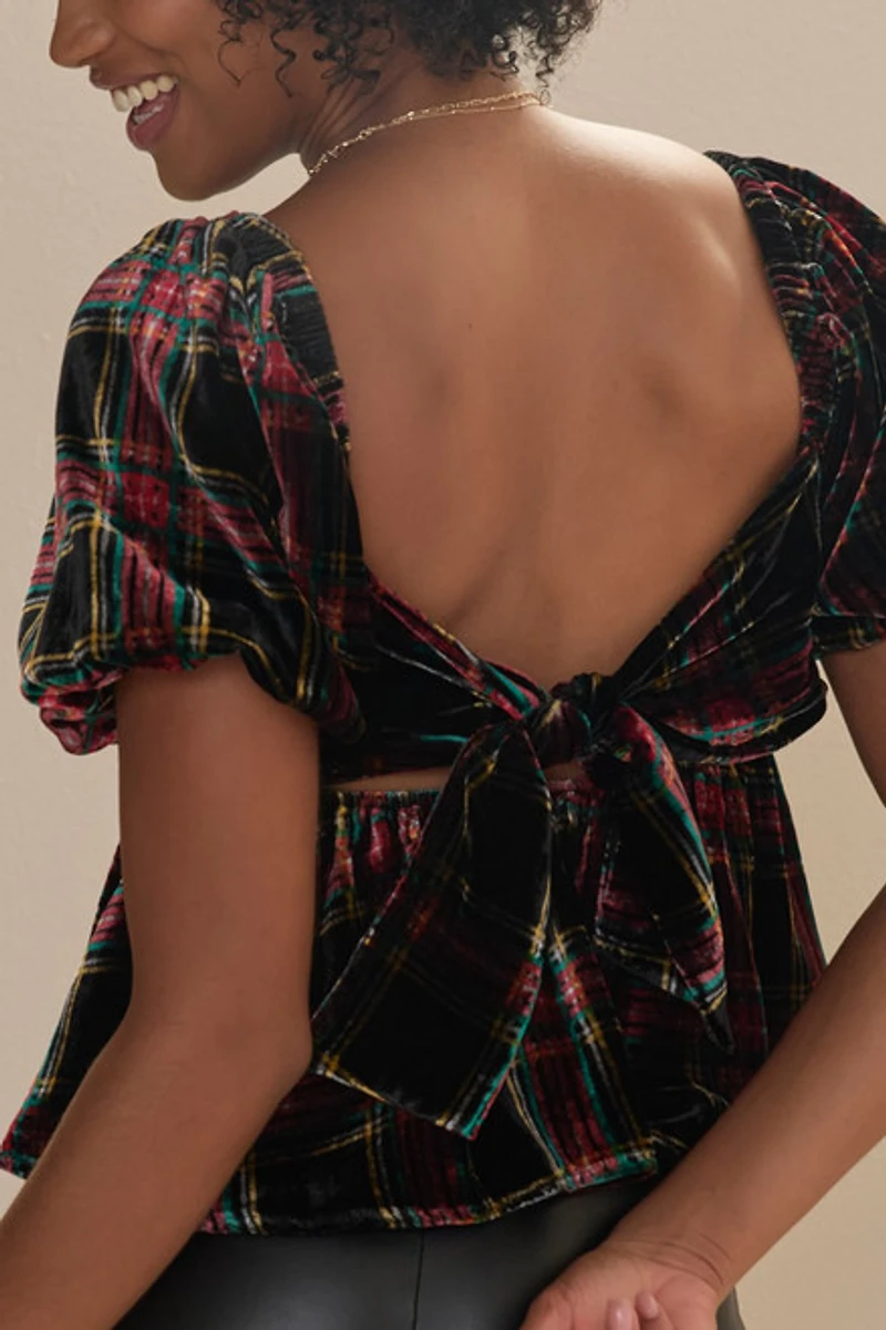 Viola Puff Sleeve Velvet Blouse