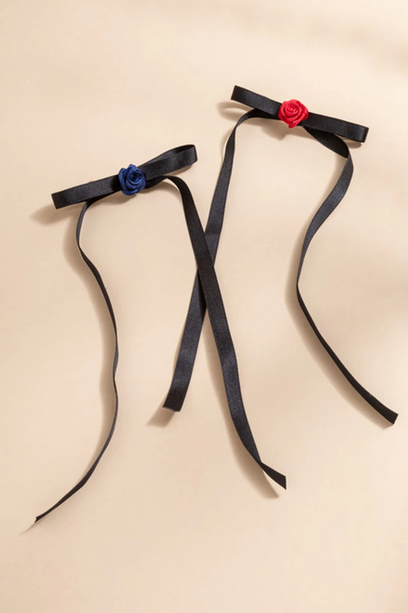 Allie Thin Rosette Bow Hair Barrette Pack