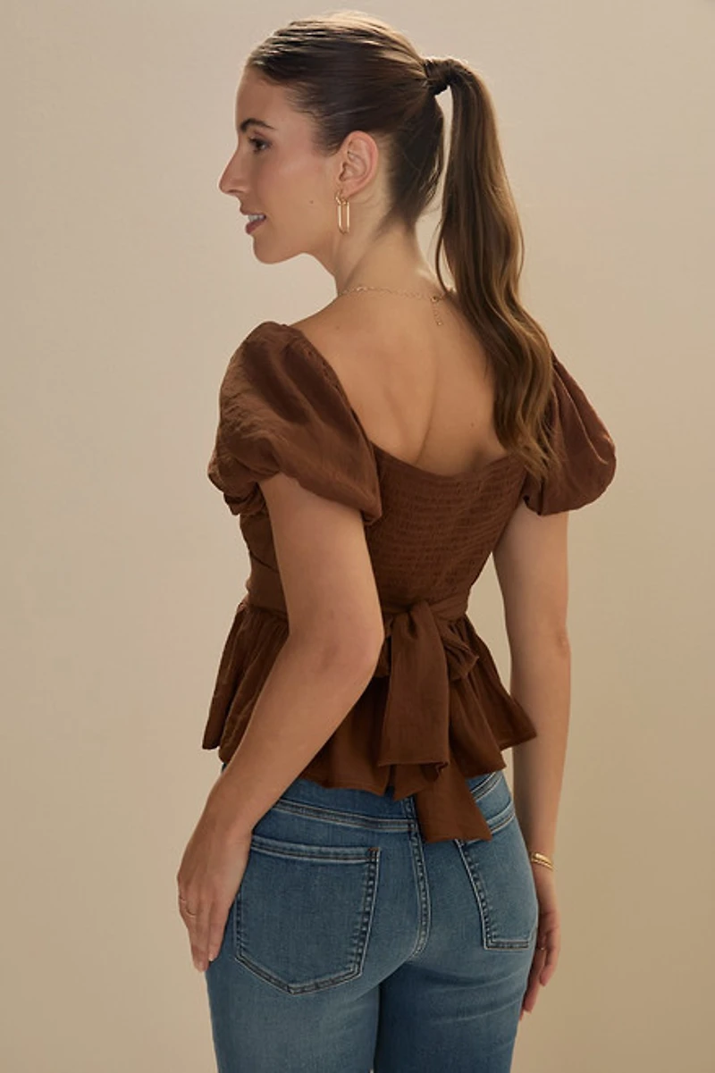 Athena Square Neck Bow Back Blouse