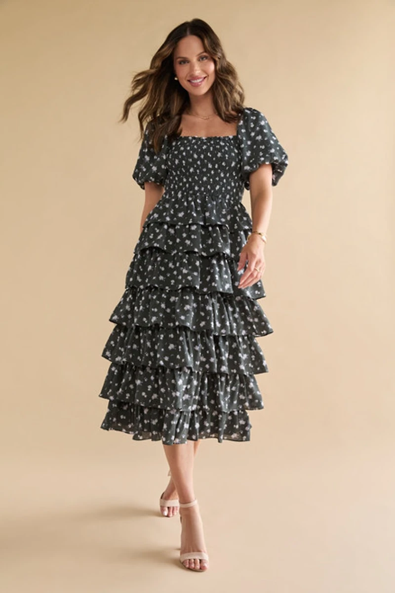 Alissa Multi Tiered Floral Midi Dress