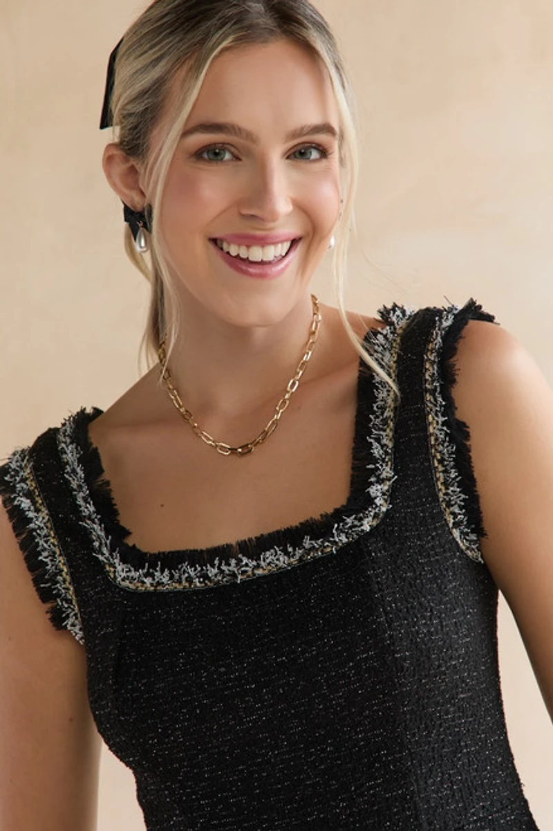 Barbara Frayed Hem Tweed Dress