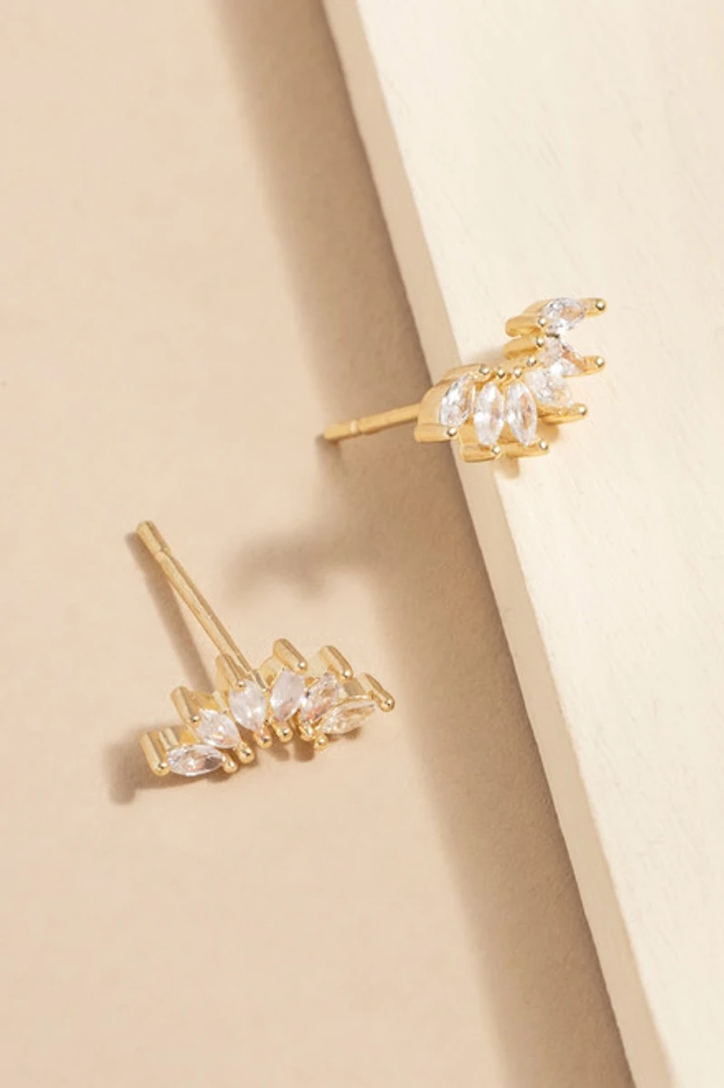 Marry Marquis Fan Crystal Gold Studs