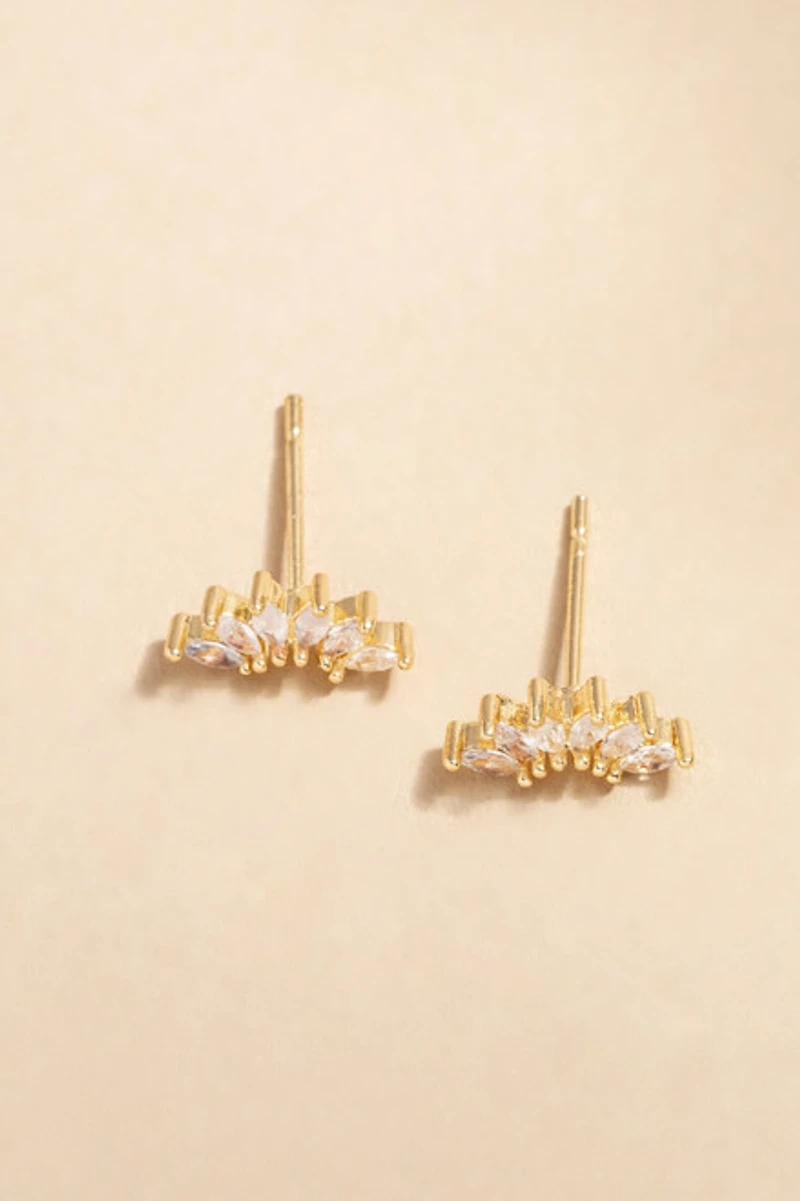 Marry Marquis Fan Crystal Gold Studs