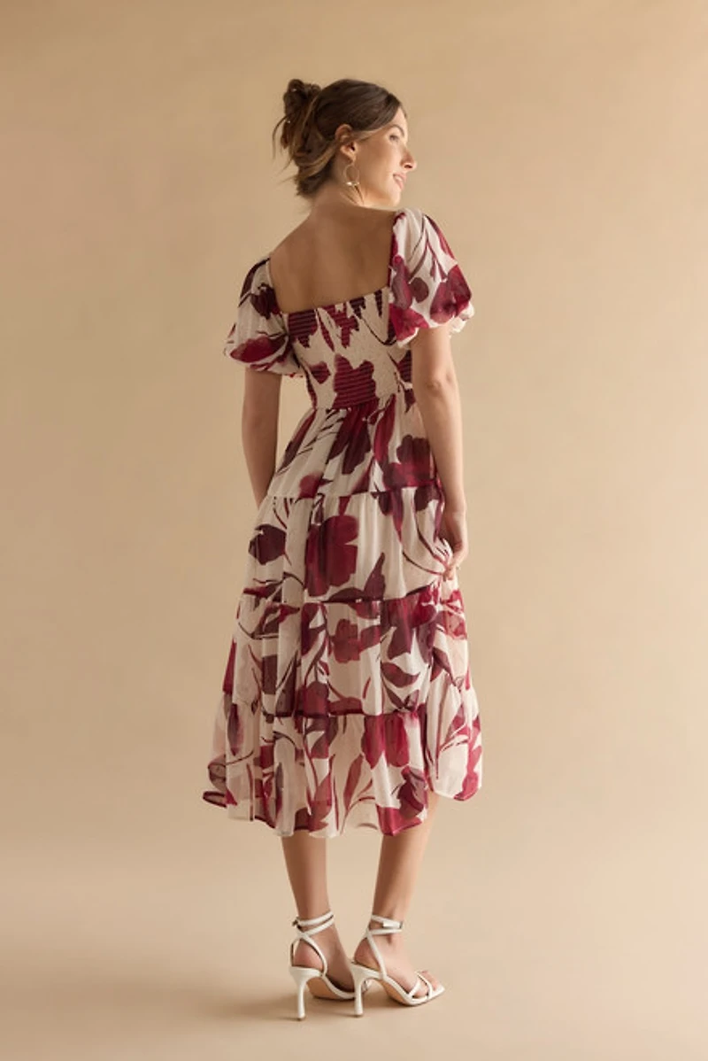 Kristy Puff Sleeve Tiered Midi Dress
